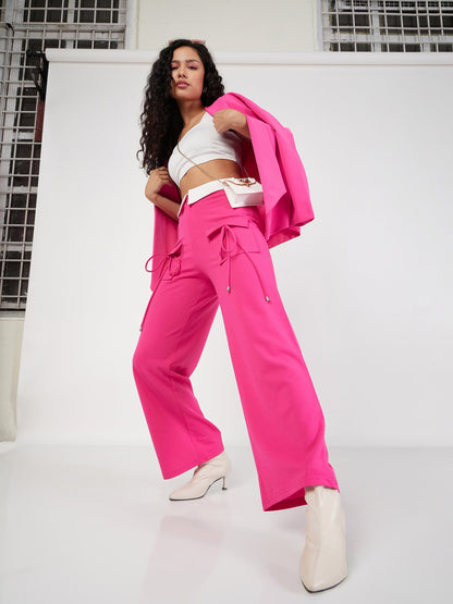 Pink Contrast Waistband Cargo Pants