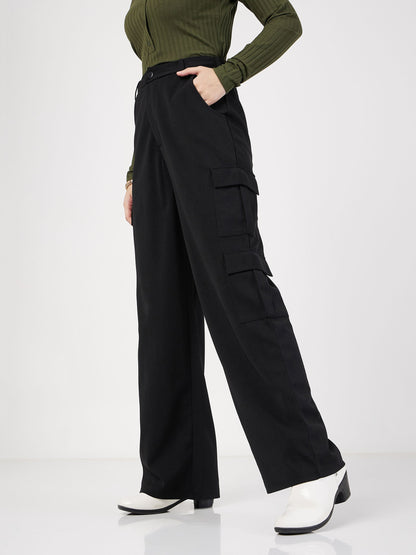Women Black Multi Pocket Detail Cargo Pants