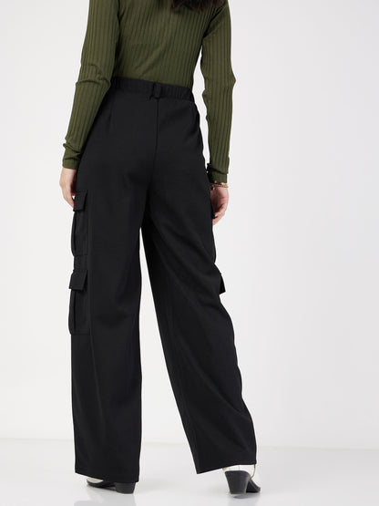 Women Black Multi Pocket Detail Cargo Pants