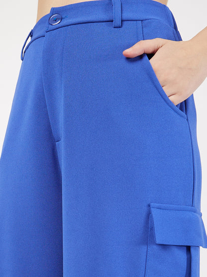 Women Royal Blue Multi Pocket Detail Cargo Pants
