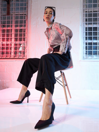 Women Black Button Hem Darted Balloon Pants