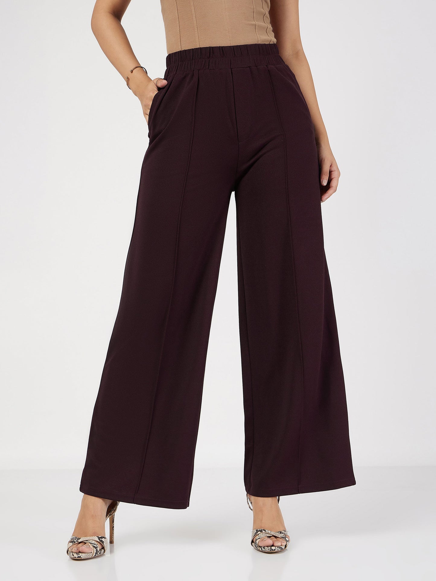 Burgundy Front Dart Palazzo Pants
