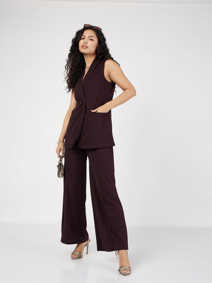 Burgundy Front Dart Palazzo Pants