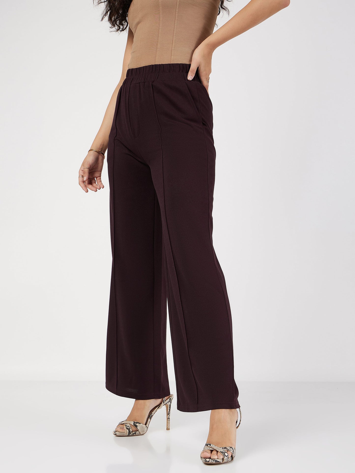 Burgundy Front Dart Palazzo Pants