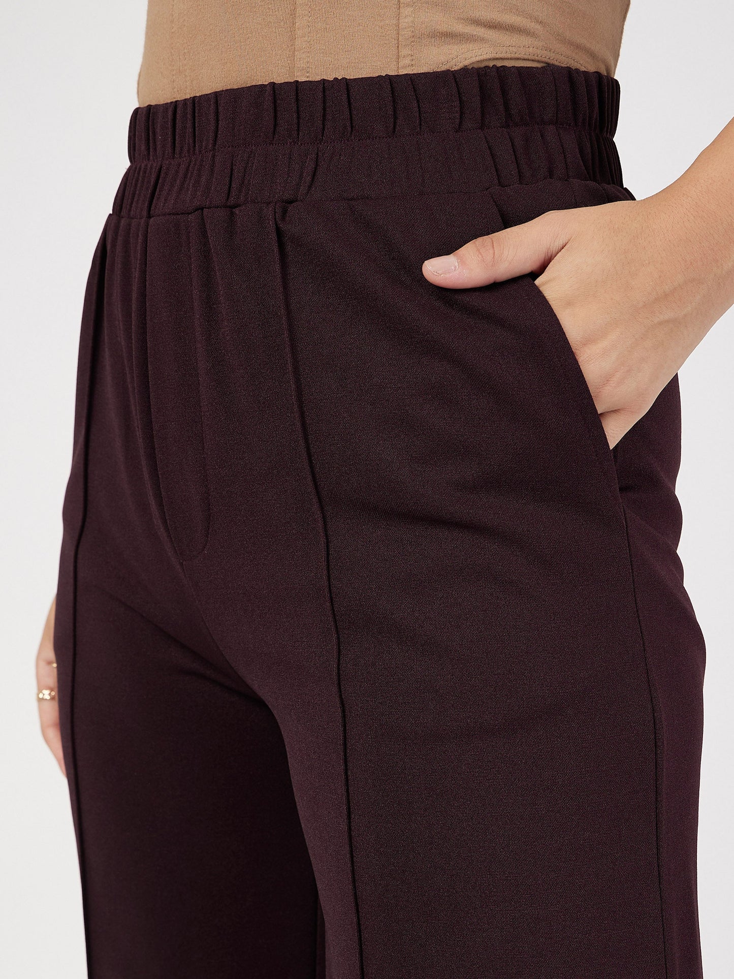 Burgundy Front Dart Palazzo Pants