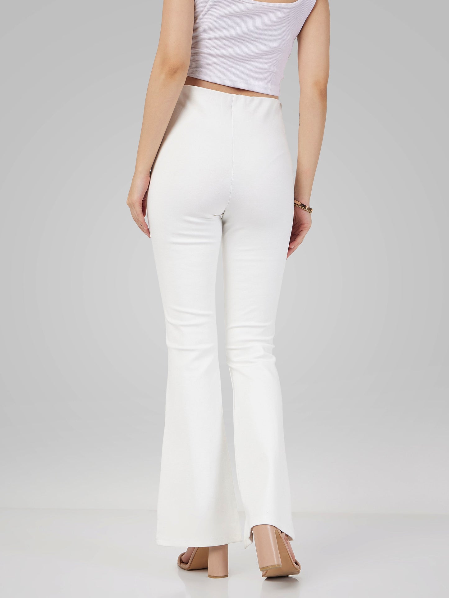Women White Roma Front Slit Bell Bottom Pants