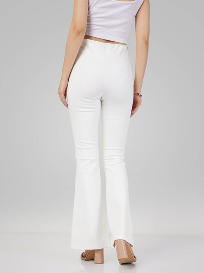 Women White Roma Front Slit Bell Bottom Pants