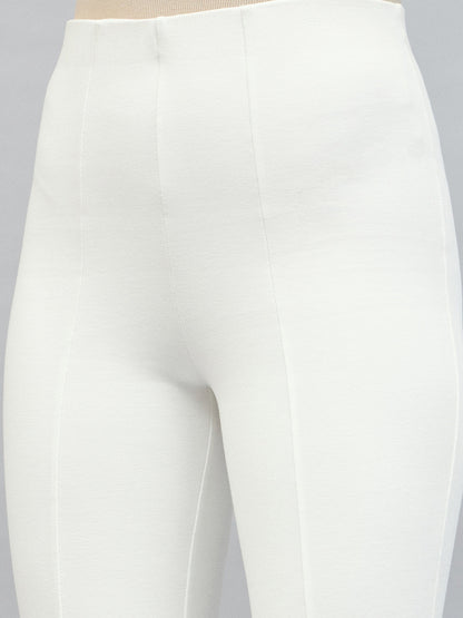 Women White Roma Front Slit Bell Bottom Pants
