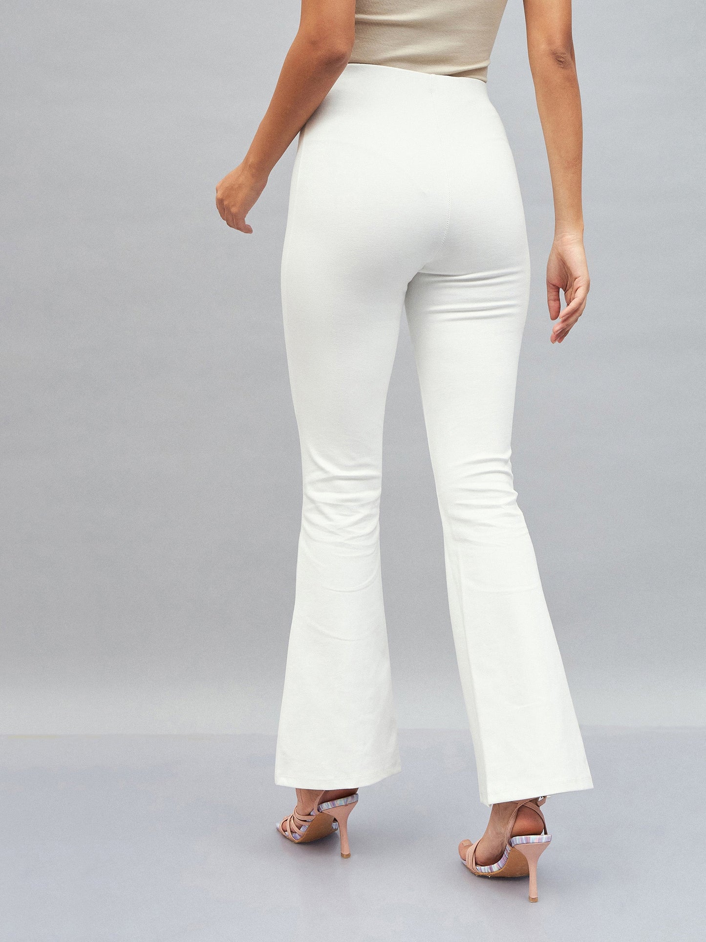 Women White Roma Front Slit Bell Bottom Pants