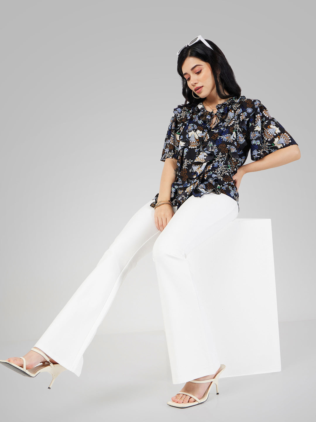 Women White Bell Bottom 4-Way Stretch Pants