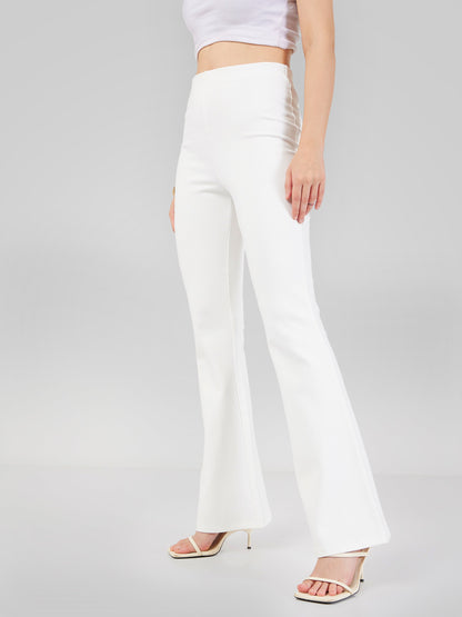 Women White Bell Bottom 4-Way Stretch Pants