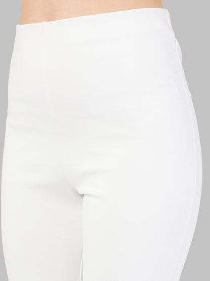 Women White Bell Bottom 4-Way Stretch Pants