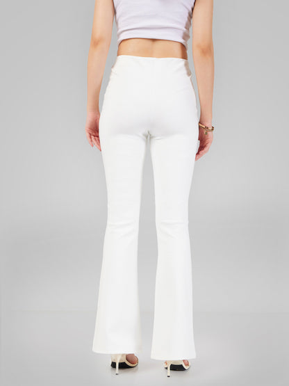 Women White Bell Bottom 4-Way Stretch Pants