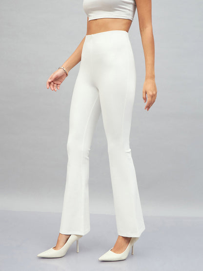 Women White Bell Bottom 4-Way Stretch Pants