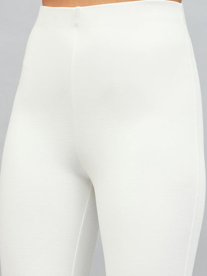 Women White Bell Bottom 4-Way Stretch Pants