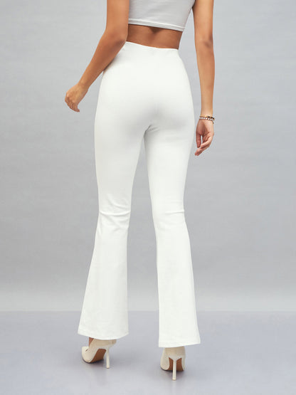 Women White Bell Bottom 4-Way Stretch Pants