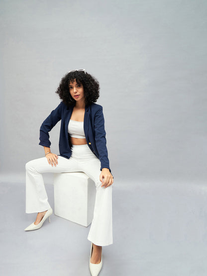 Women White Bell Bottom 4-Way Stretch Pants