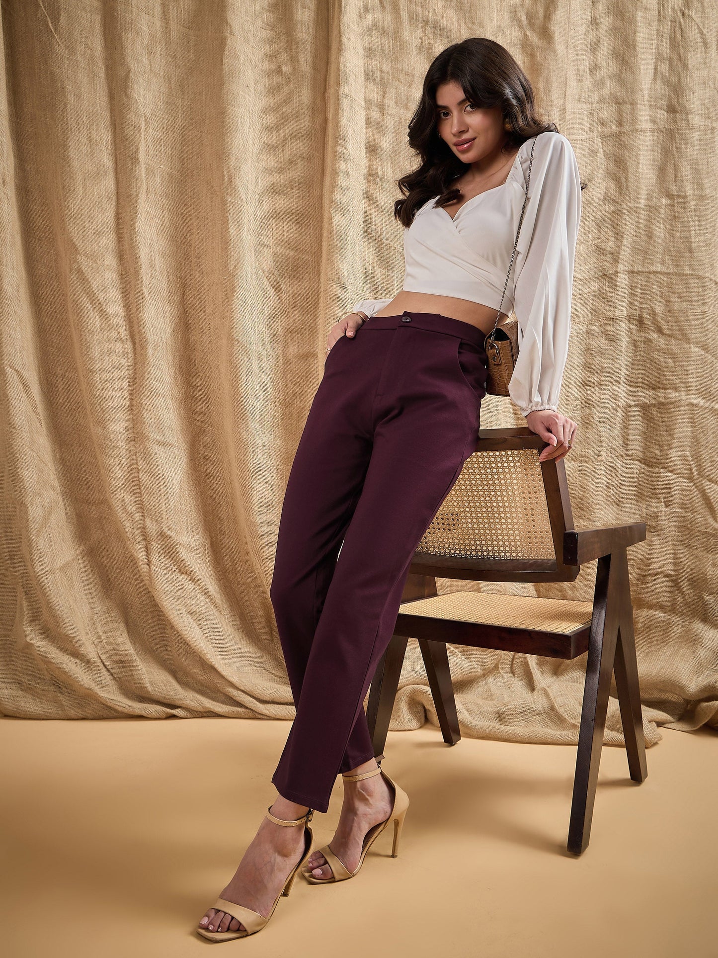 Women Burgundy Roma Tapered Pants