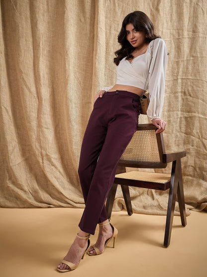 Women Burgundy Roma Tapered Pants