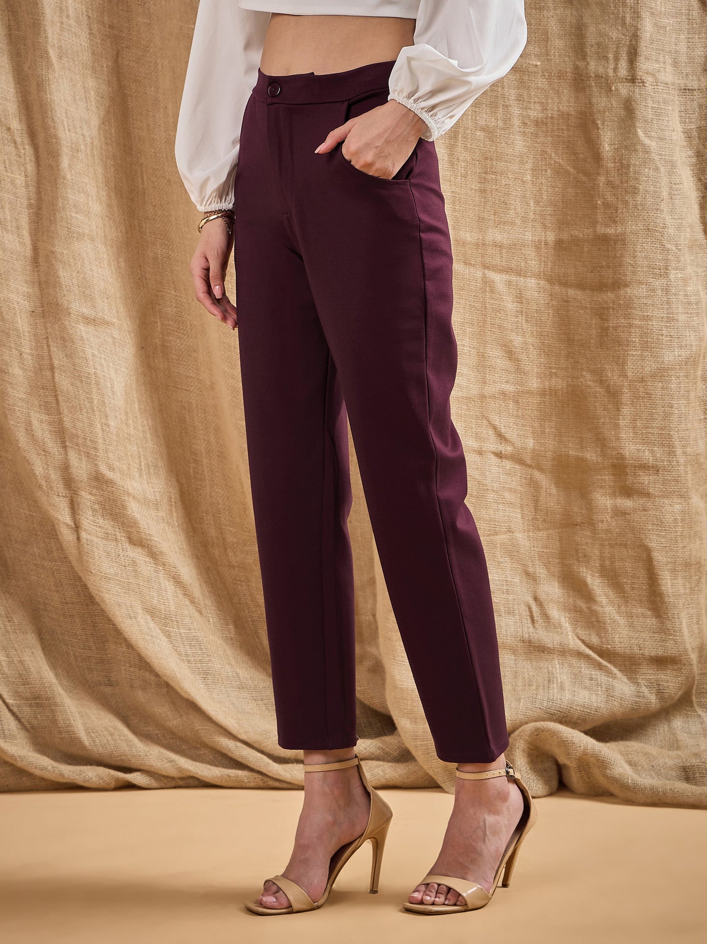Women Burgundy Roma Tapered Pants