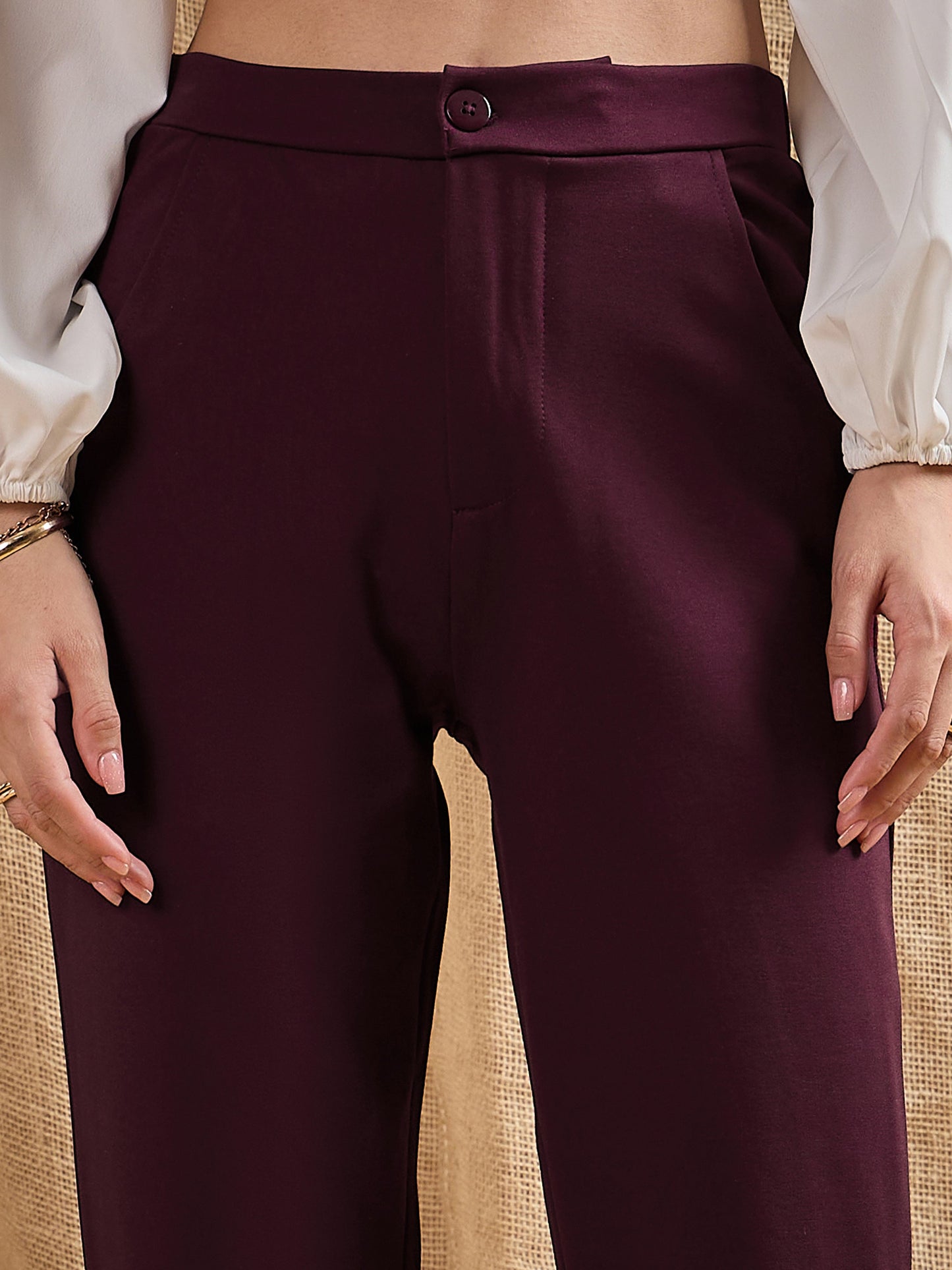Women Burgundy Roma Tapered Pants