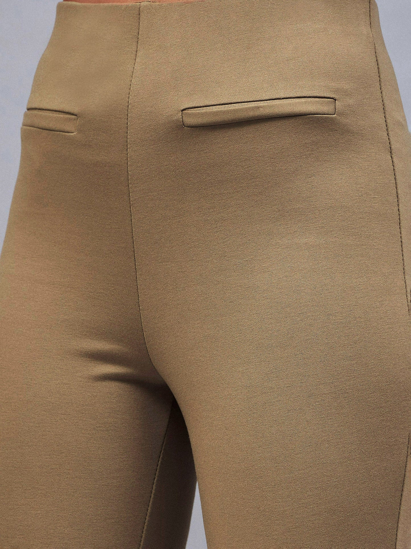 Women Beige Bone Pocket Bell Bottom Pants