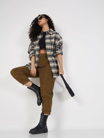 Beige Corduroy Carrot Fit Pants