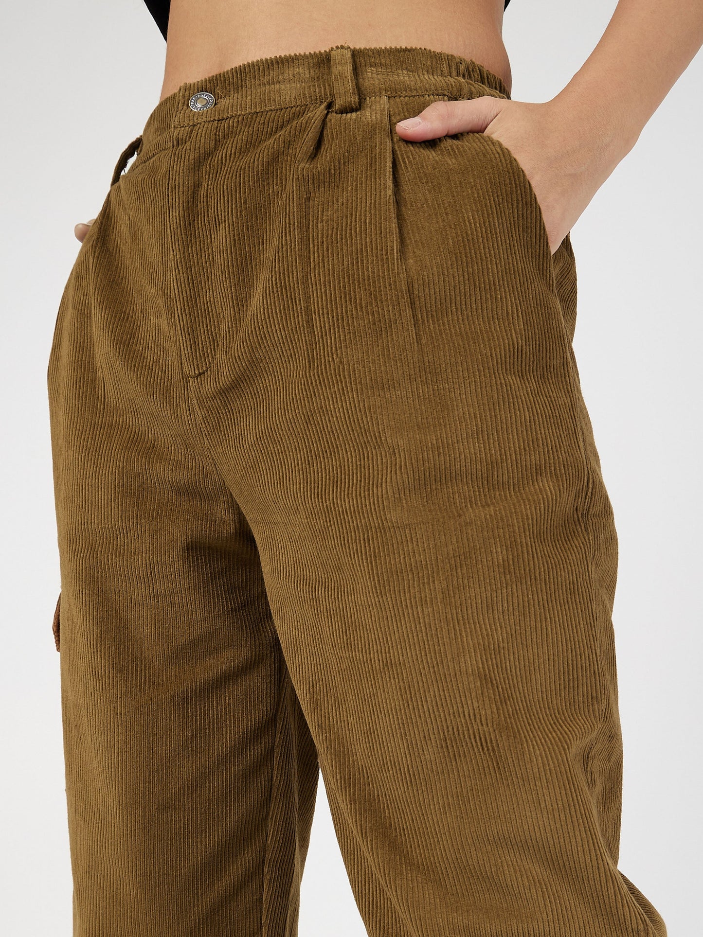 Beige Corduroy Carrot Fit Pants