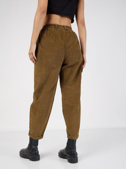 Beige Corduroy Carrot Fit Pants