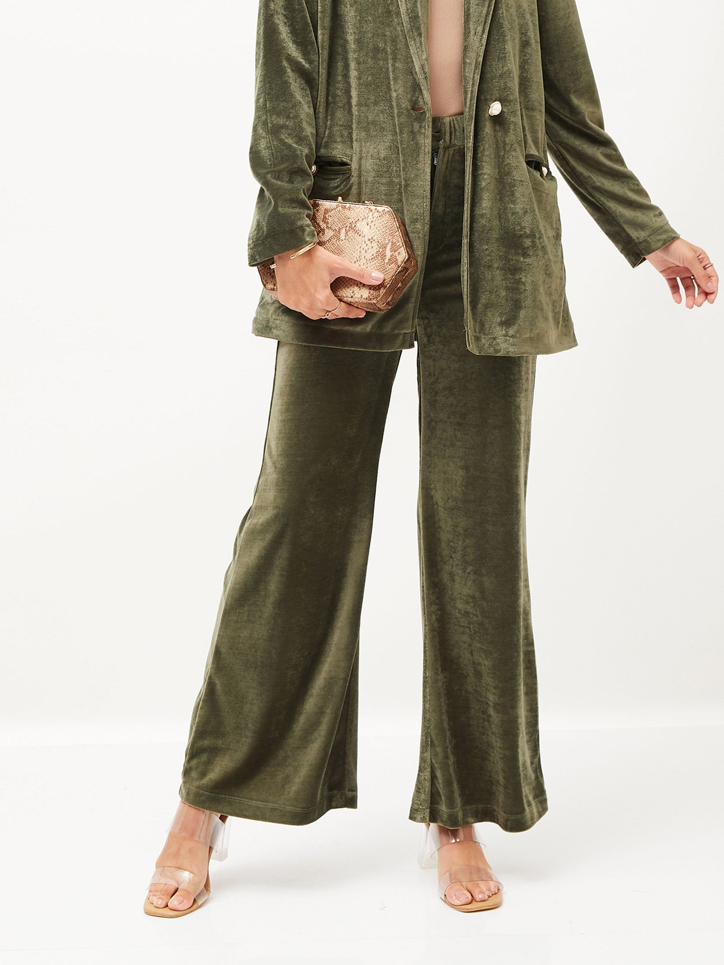 Olive Velvet Bell Bottom Pants