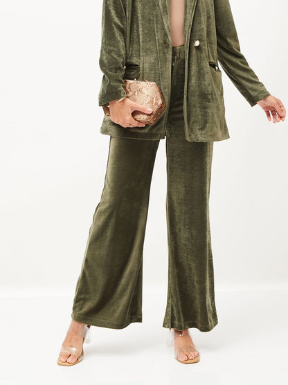 Olive Velvet Bell Bottom Pants