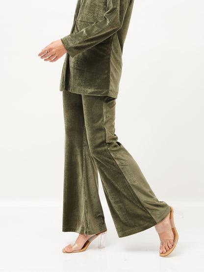 Olive Velvet Bell Bottom Pants
