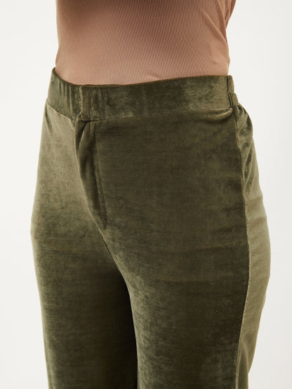 Olive Velvet Bell Bottom Pants