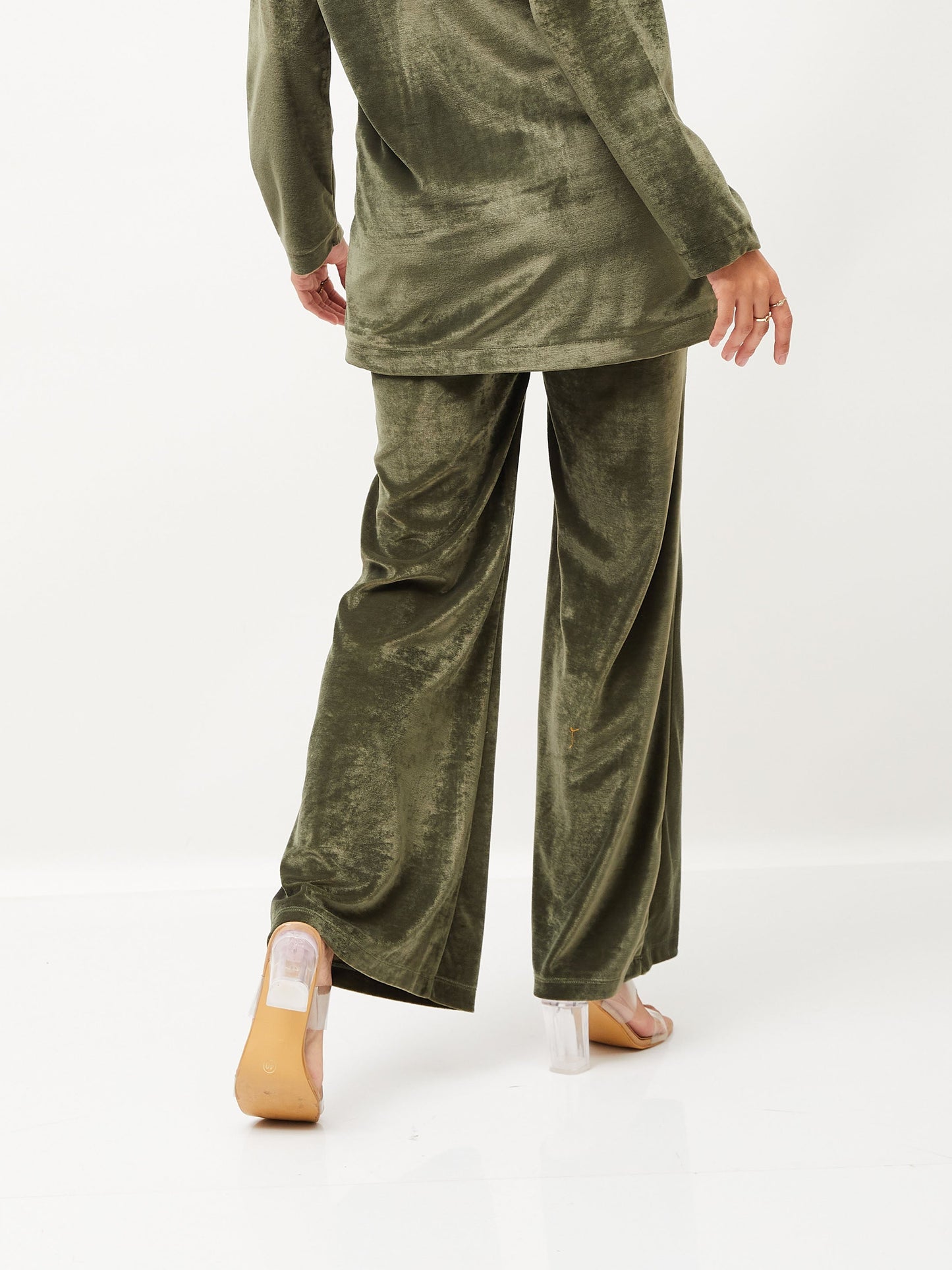 Olive Velvet Bell Bottom Pants