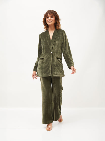 Olive Velvet Bell Bottom Pants