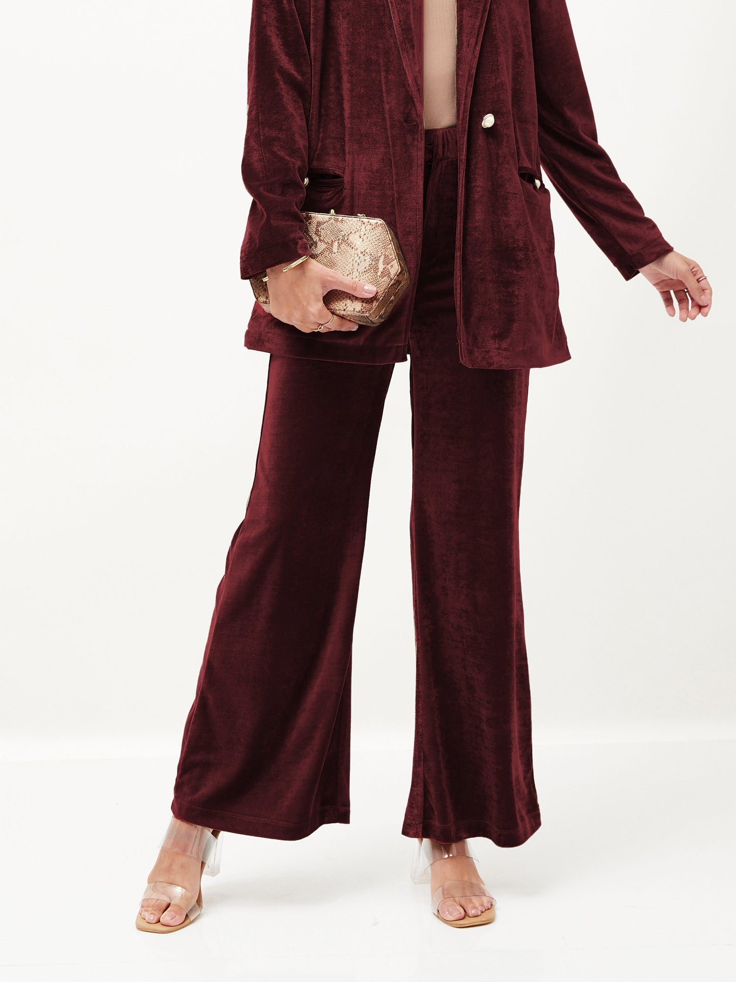 Maroon Velvet Bell Bottom Pants