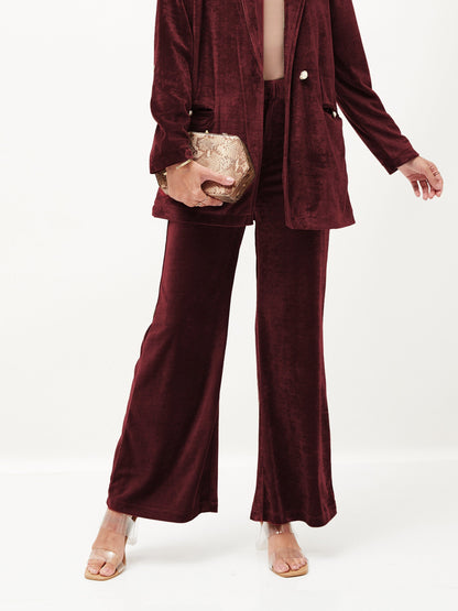 Maroon Velvet Bell Bottom Pants