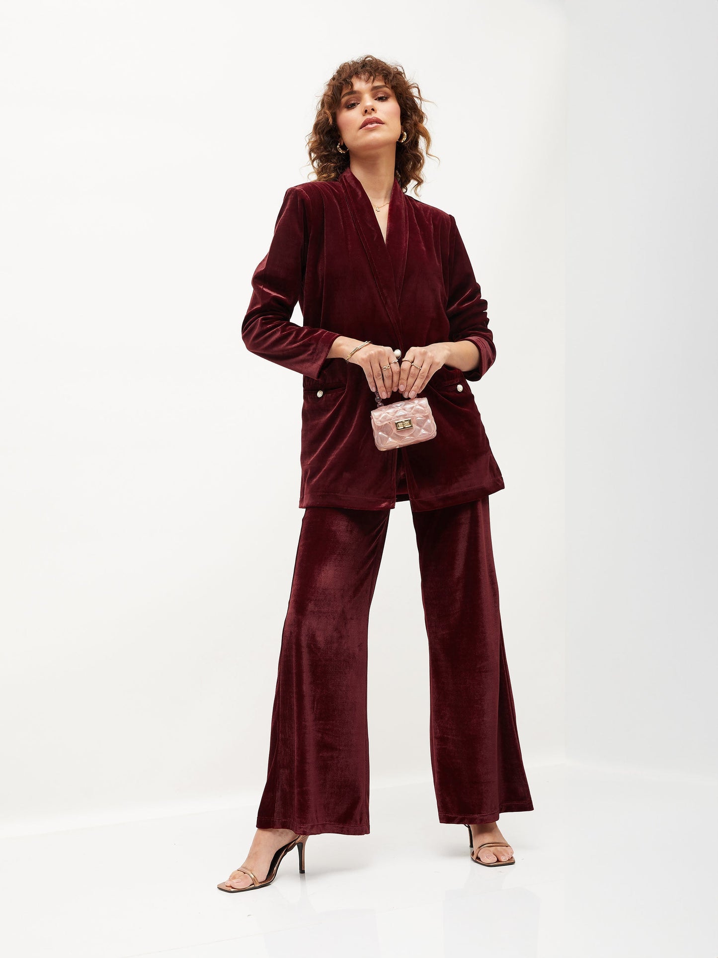 Maroon Velvet Bell Bottom Pants