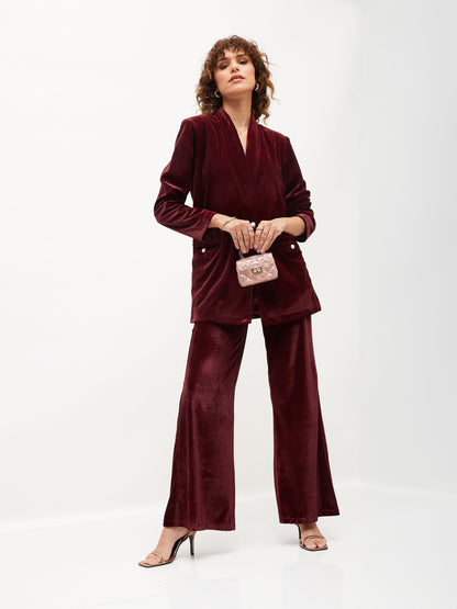 Maroon Velvet Bell Bottom Pants