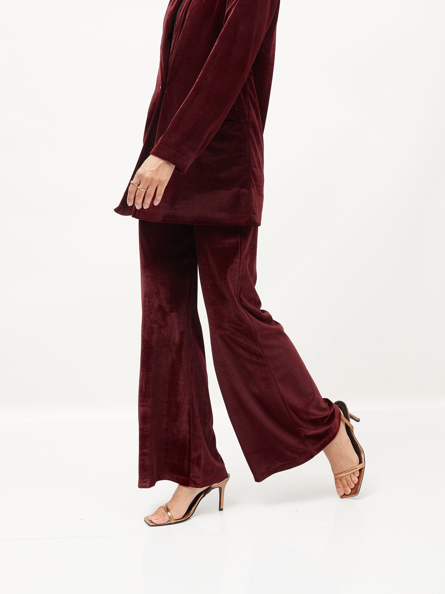 Maroon Velvet Bell Bottom Pants