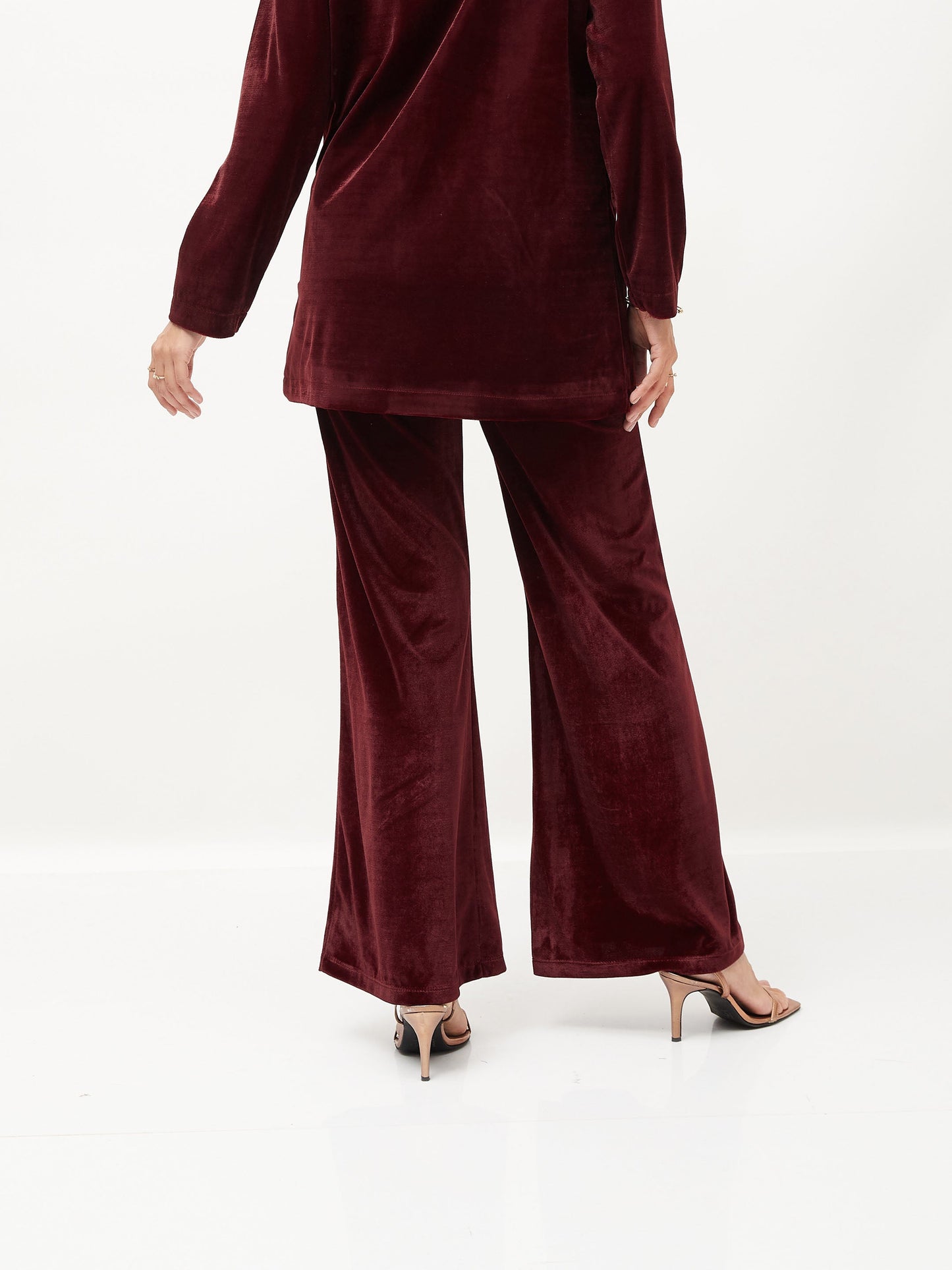 Maroon Velvet Bell Bottom Pants