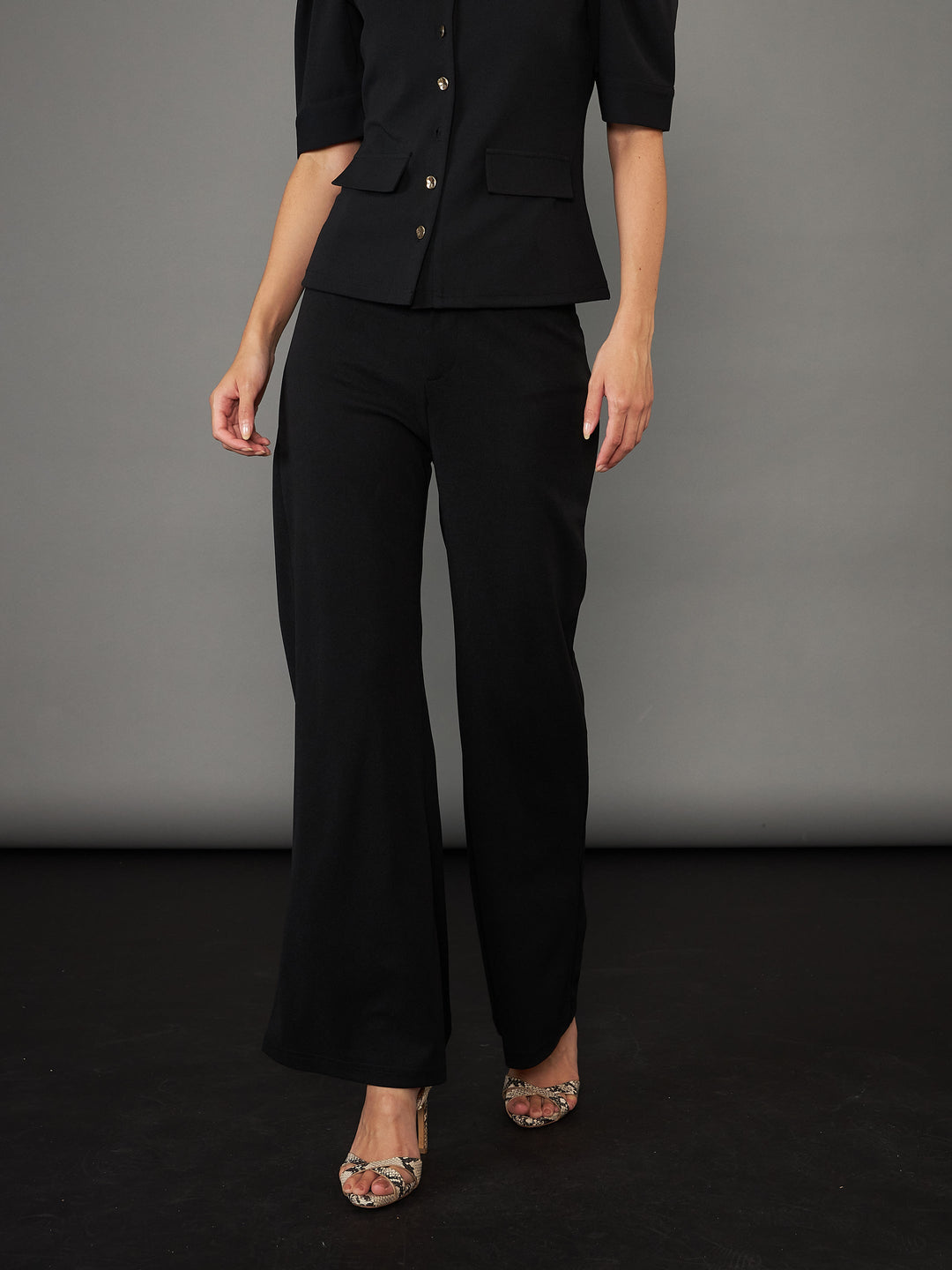 Women Black Knitted Bell Bottom Pants