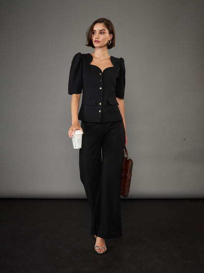 Women Black Knitted Bell Bottom Pants