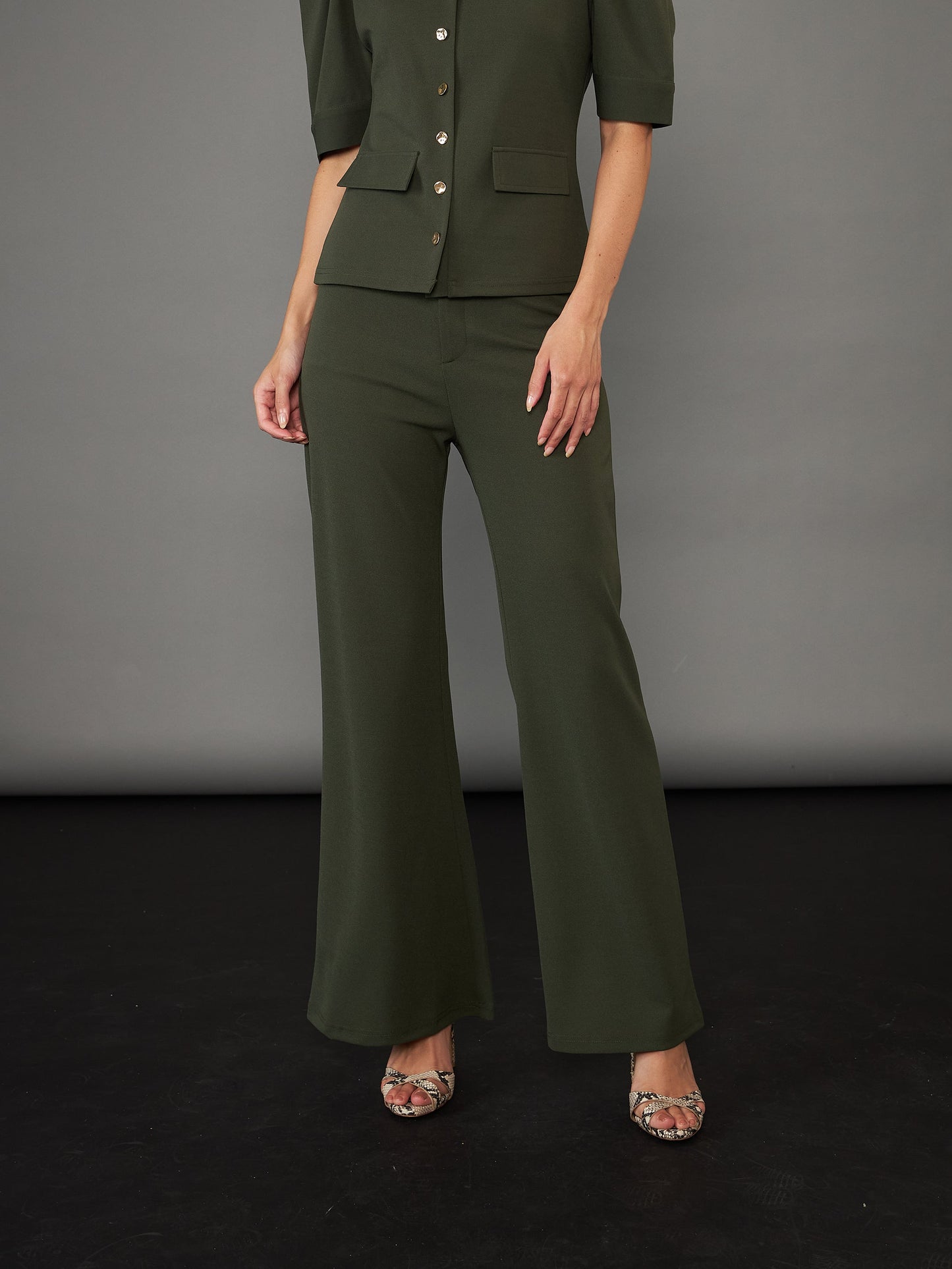 Olive Knitted Bell Bottom Pants