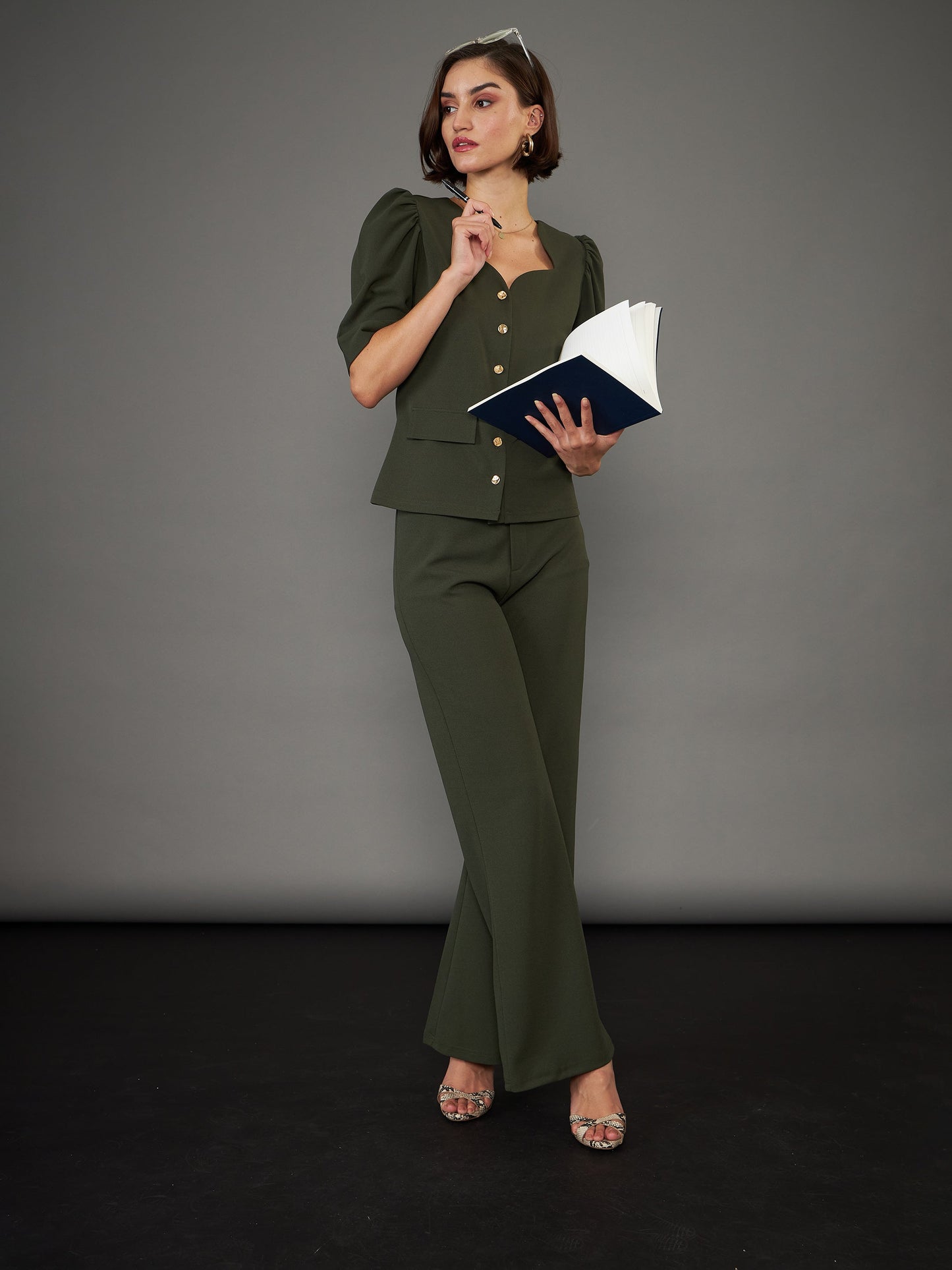 Olive Knitted Bell Bottom Pants