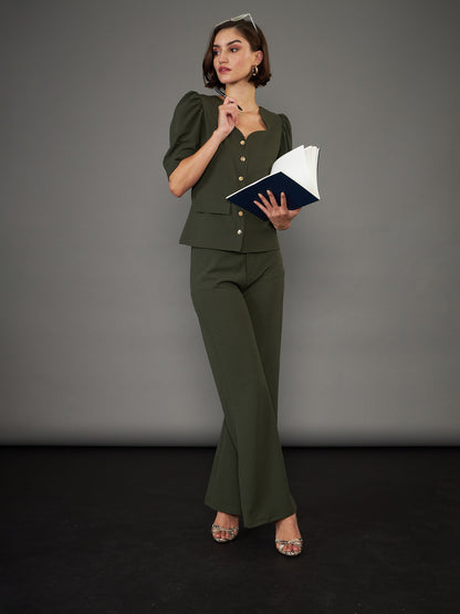 Olive Knitted Bell Bottom Pants