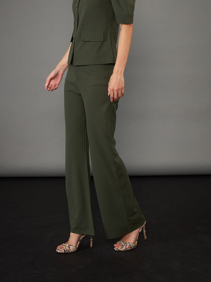 Olive Knitted Bell Bottom Pants