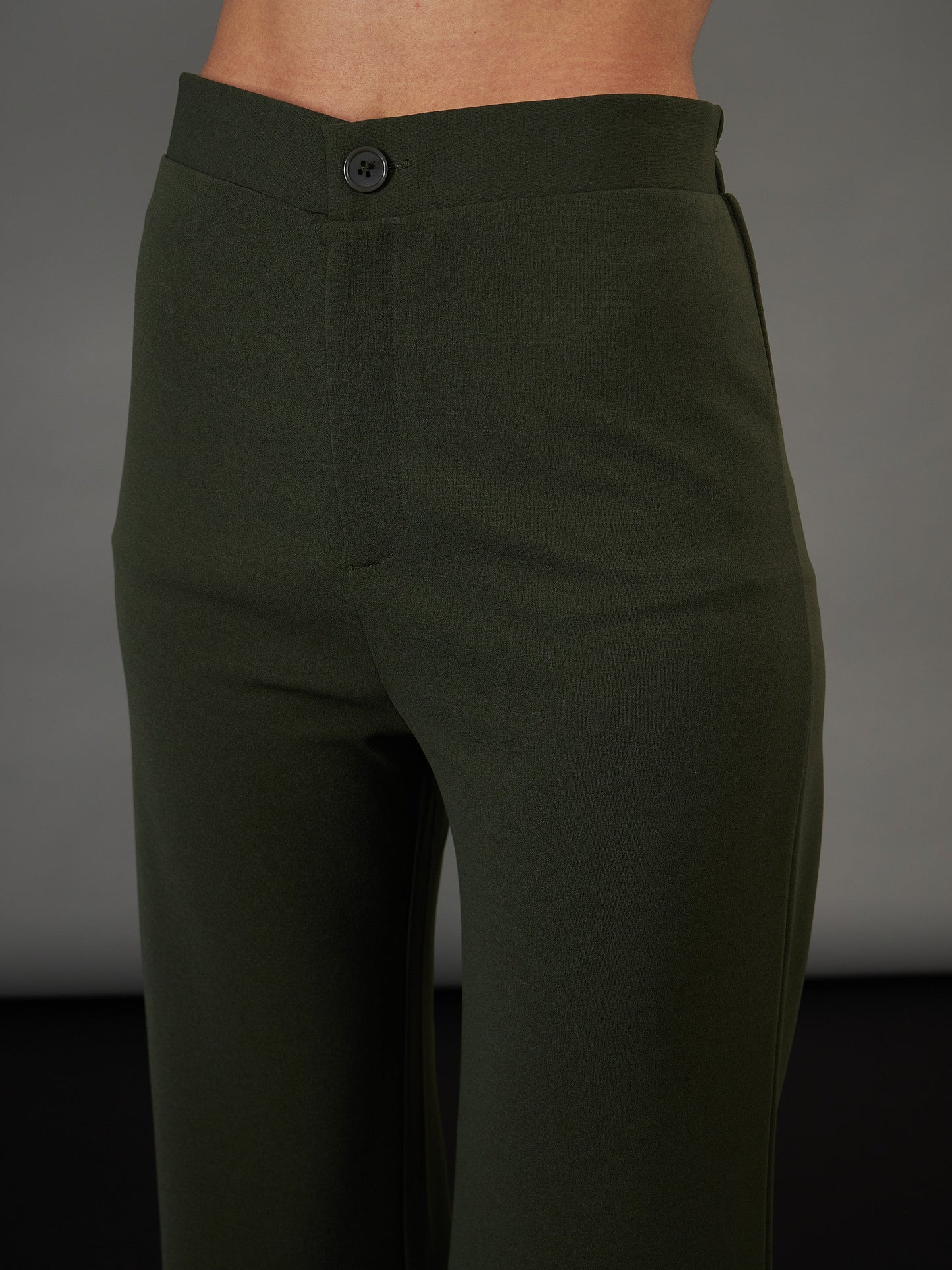 Olive Knitted Bell Bottom Pants