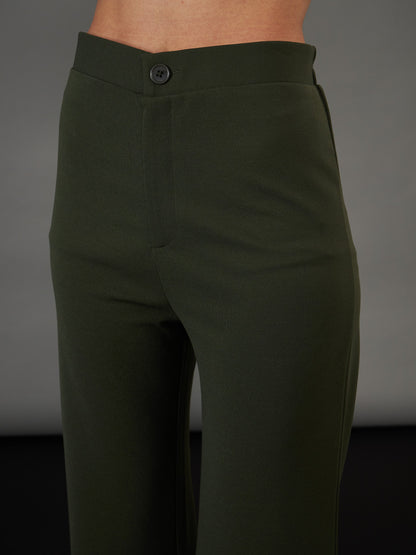 Olive Knitted Bell Bottom Pants