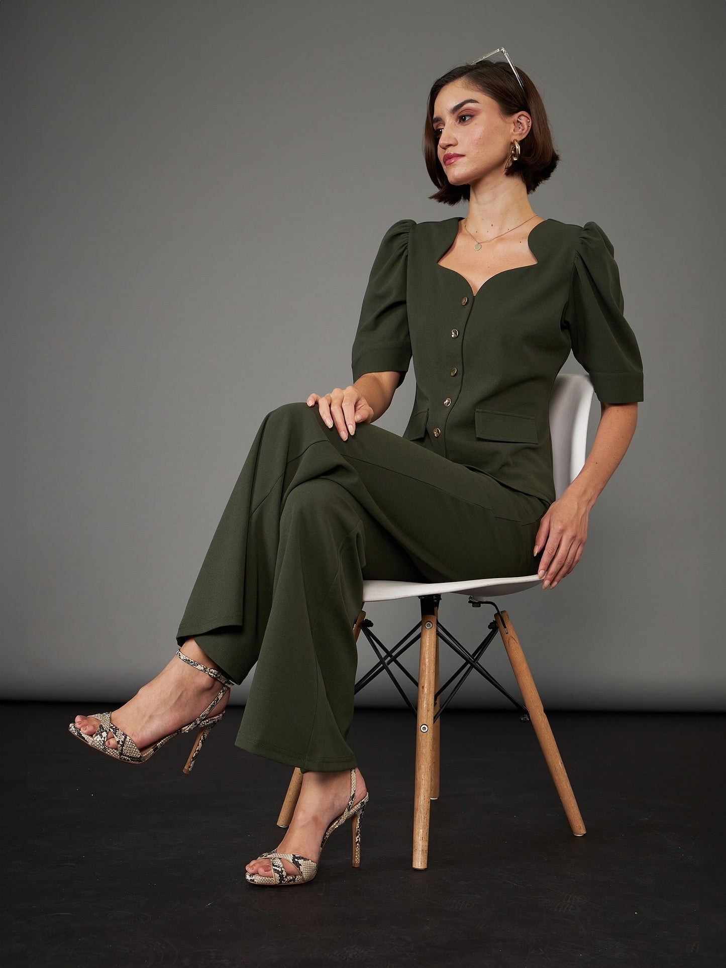 Olive Knitted Bell Bottom Pants